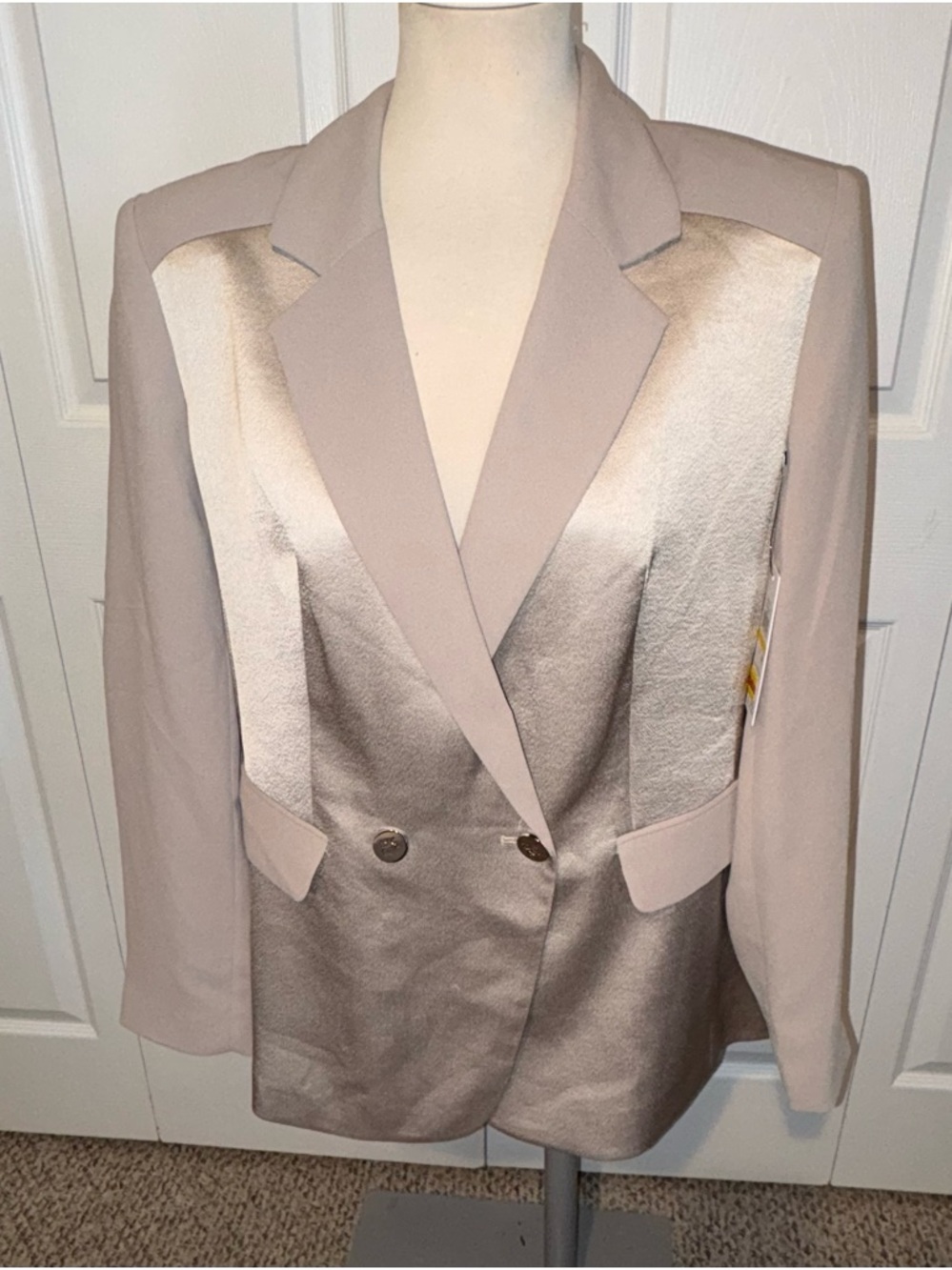DKNY Two-Tone Satin-Front Blazer in Nude